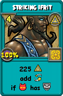 Wizard101 Myth spell card: Striking Ifrit, Spell ID 6001