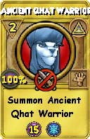 Wizard101 Myth spell card: Ancient Qhat Warrior, Spell ID 7016