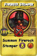 Wizard101 Myth spell card: Firerock Stomper, Spell ID 7051
