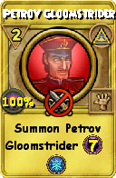 Wizard101 Myth spell card: Petrov Gloomstrider, Spell ID 7058