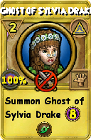 Wizard101 Myth spell card: Ghost of Sylvia Drake, Spell ID 7059