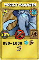 Wizard101 Ice spell card: Woolly Mammoth, Spell ID 7070