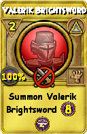Wizard101 Myth spell card: Valerik Brightsword, Spell ID 7126