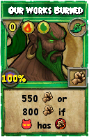 Wizard101 Life spell card: Our Works Burned, Spell ID 7205