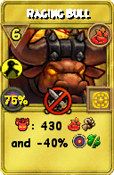 Wizard101 Fire spell card: Raging Bull, Spell ID 7334