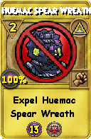Wizard101 Myth spell card: Huemac Spear Wreath, Spell ID 7347