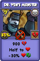 Wizard101 Death spell card: Dr. Von's Monster, Spell ID 7378