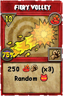 Wizard101 Fire spell card: Fiery Volley, Spell ID 7411