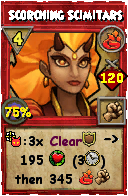 Wizard101 Fire spell card: Scorching Scimitars, Spell ID 7431