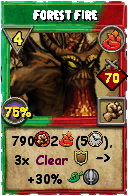 Wizard101 Fire spell card: Forest Fire, Spell ID 7454