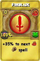 Wizard101 Fire spell card: Fireblade, Spell ID 7496