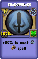 Wizard101 Shadow spell card: Shadowblade, Spell ID 7619