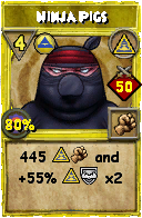 Wizard101 Myth spell card: Ninja Pigs, Spell ID 7656