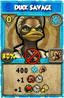 Wizard101 Ice spell card: Duck Savage, Spell ID 7795