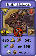 Wizard101 Balance spell card: Lycian Chimera, Spell ID 7797