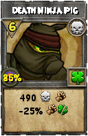 Wizard101 Death spell card: Death Ninja Pig, Spell ID 7860