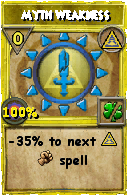 Wizard101 Myth spell card: Myth Weakness, Spell ID 7922