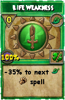 Wizard101 Life spell card: Life Weakness, Spell ID 7923