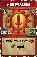 Wizard101 Fire spell card: Fire Weakness, Spell ID 7924