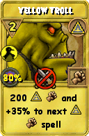 Wizard101 Myth spell card: Yellow Troll, Spell ID 7961