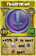 Wizard101 Myth spell card: Tragedyblade, Spell ID 7967