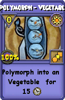 Wizard101 Sun spell card: Polymorph - Vegetable, Spell ID 7757