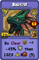 Wizard101 Myth spell card: Basilisk, Spell ID 7839