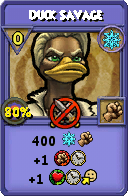 Wizard101 Ice spell card: Duck Savage, Spell ID 7798