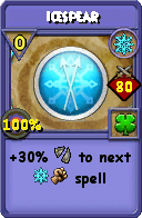 Wizard101 Ice spell card: Icespear, Spell ID 7268