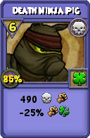Wizard101 Death spell card: Death Ninja Pig, Spell ID 7863