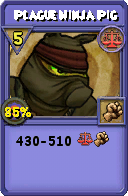 Wizard101 Balance spell card: Plague Ninja Pig, Spell ID 7518