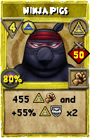 Wizard101 Myth spell card: Ninja Pigs, Spell ID 7656