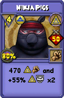 Wizard101 Myth spell card: Ninja Pigs, Spell ID 7657