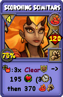 Wizard101 Fire spell card: Scorching Scimitars, Spell ID 7937