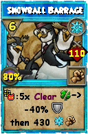 Wizard101 Ice spell card: Snowball Barrage, Spell ID 7197