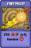 Wizard101 Fire spell card: Fiery Volley, Spell ID 7416