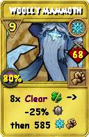 Wizard101 Ice spell card: Woolly Mammoth, Spell ID 8046