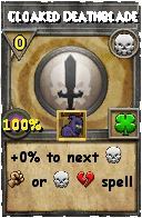 Wizard101 Death spell card: Cloaked Deathblade, Spell ID 8062