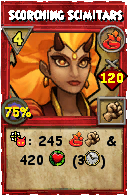 Wizard101 Fire spell card: Scorching Scimitars, Spell ID 8065
