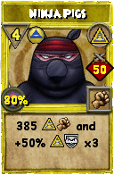 Wizard101 Myth spell card: Ninja Pigs, Spell ID 8079