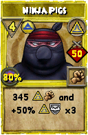 Wizard101 Myth spell card: Ninja Pigs, Spell ID 8080