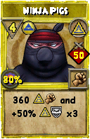 Wizard101 Myth spell card: Ninja Pigs, Spell ID 8081
