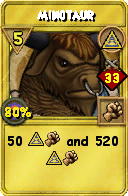 Wizard101 Myth spell card: Minotaur, Spell ID 8100