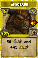 Wizard101 Myth spell card: Minotaur, Spell ID 8144
