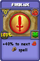Wizard101 Fire spell card: Fireblade, Spell ID 8175