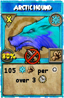 Wizard101 Ice spell card: Arctic Hound, Spell ID 8201