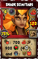 Wizard101 Fire spell card: Shade Scimitars, Spell ID 8262