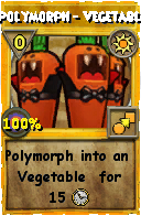 Wizard101 Sun spell card: Polymorph - Vegetable, Spell ID 8309