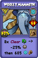 Wizard101 Ice spell card: Woolly Mammoth, Spell ID 8318
