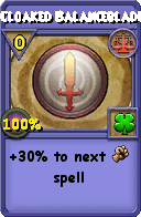Wizard101 Balance spell card: Cloaked Balanceblade, Spell ID 8355